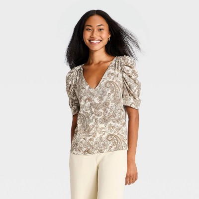 Women's Short Sleeve Draped V-Neck Top - A New Day™ Burgundy 1X | Target