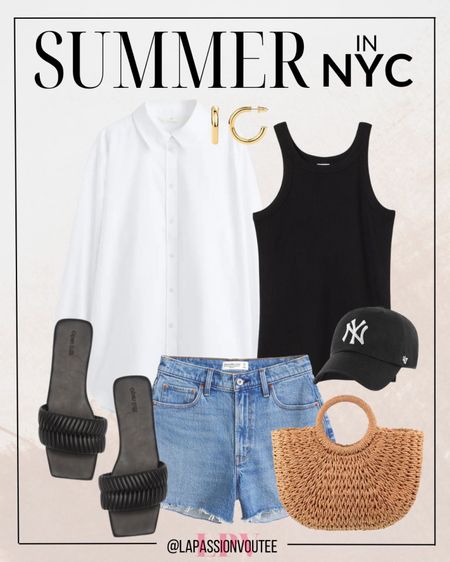 Effortless vibes for sunny days in the city. Pair a classic button-down shirt with denim shorts and a laid-back tank top. Accessorize with hoop earrings, a sporty baseball cap, and a chic straw bag. Complete the look with comfy slide sandals for a perfect blend of style and comfort. #CityChic #SummerStyle

#LTKSeasonal #LTKstyletip