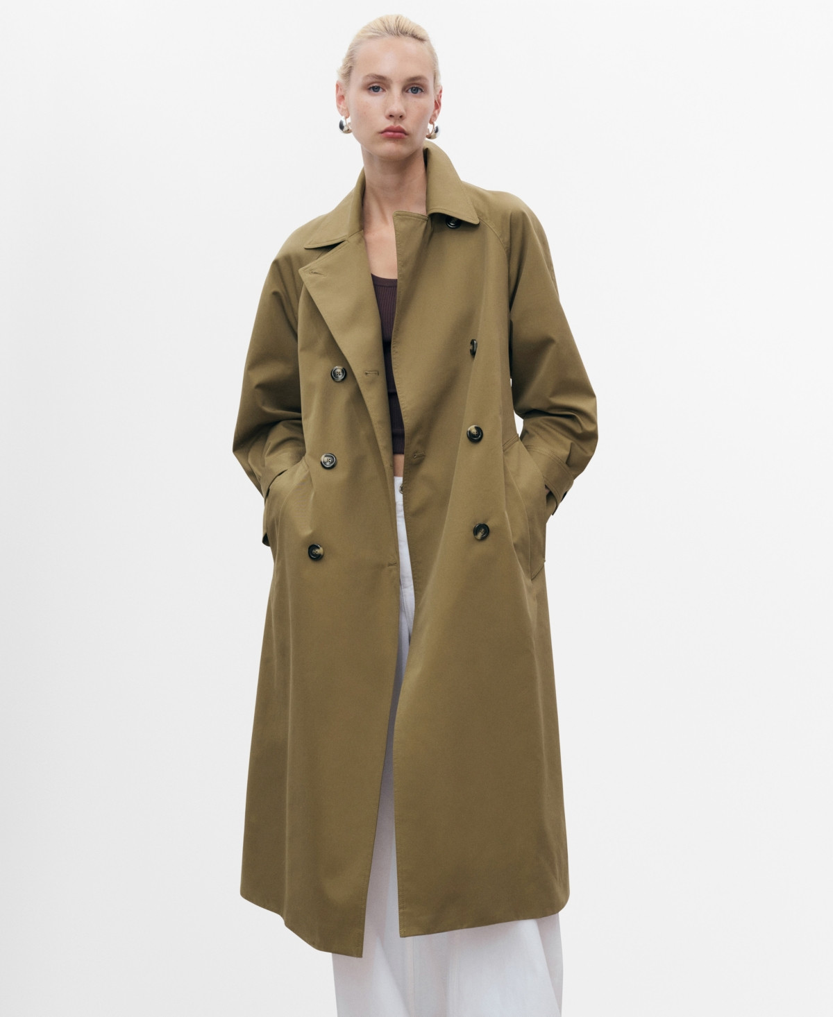 Mango Women's Long Double-Breasted Trench Coat - Khaki | Macy's