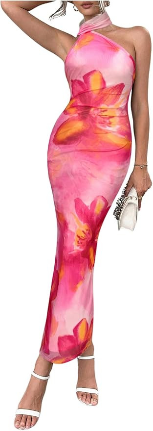 Floerns Women's Halter Neck Sleeveless Backless Bodycon Dress Cocktail Party Maxi Dresses | Amazon (US)