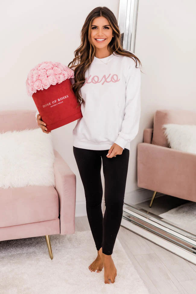 XOXO Script White Graphic Sweatshirt | The Pink Lily Boutique