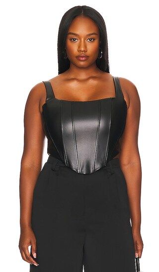 Ali Faux Leather Corset Top in Black | Revolve Clothing (Global)