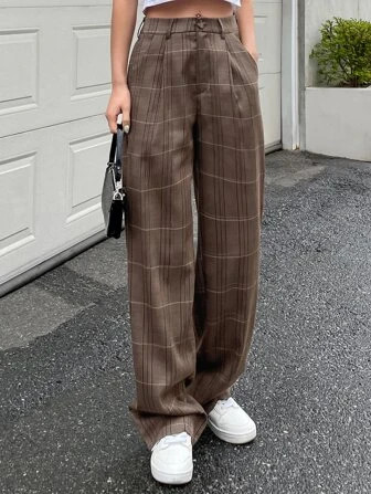 DAZY High Waist Wide Leg Plaid Pants | SHEIN