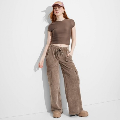 Women's Mid-Rise Wide Leg Baggy Cargo Sweatpants - Wild Fable™ Pewter XXS | Target