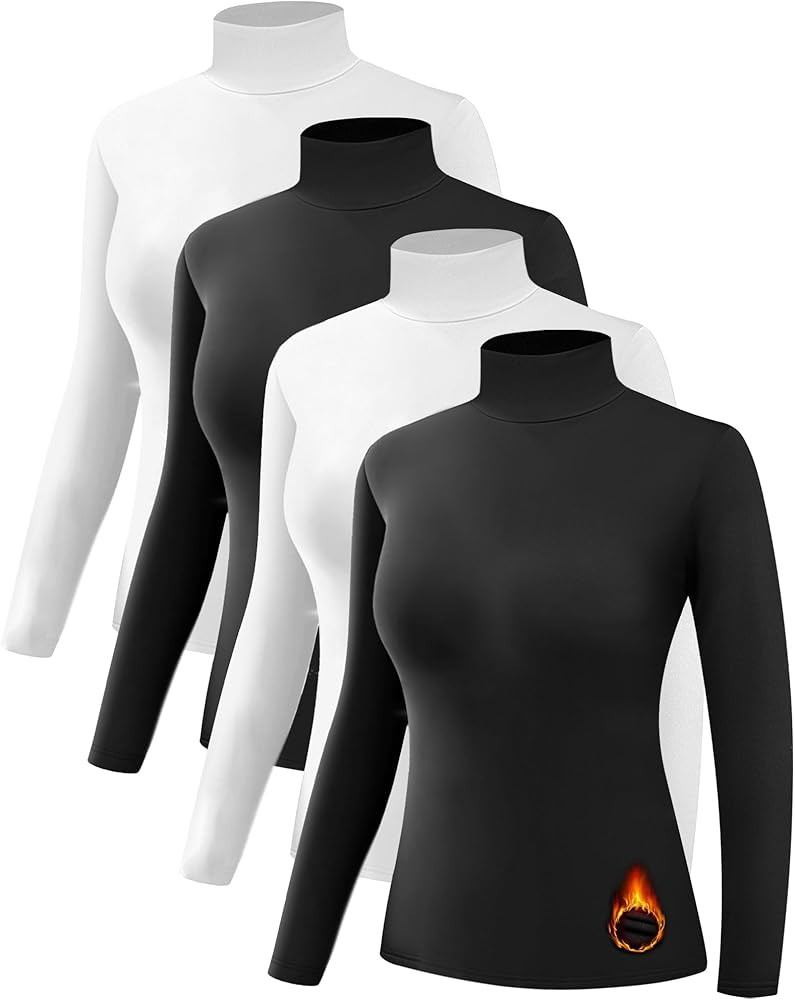 Dalavch 4 Pack Women’s Thermal Turtleneck Shirts, Women Turtle Neck Fleece Lined Compression Lo... | Amazon (US)