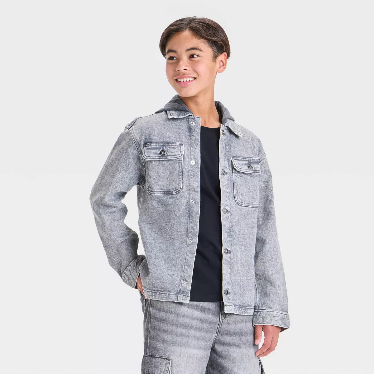 Boys' Hybrid Utility Jacket - art class™ Light Gray XS: Heavyweight Denim, Front Snap, Flap Poc... | Target