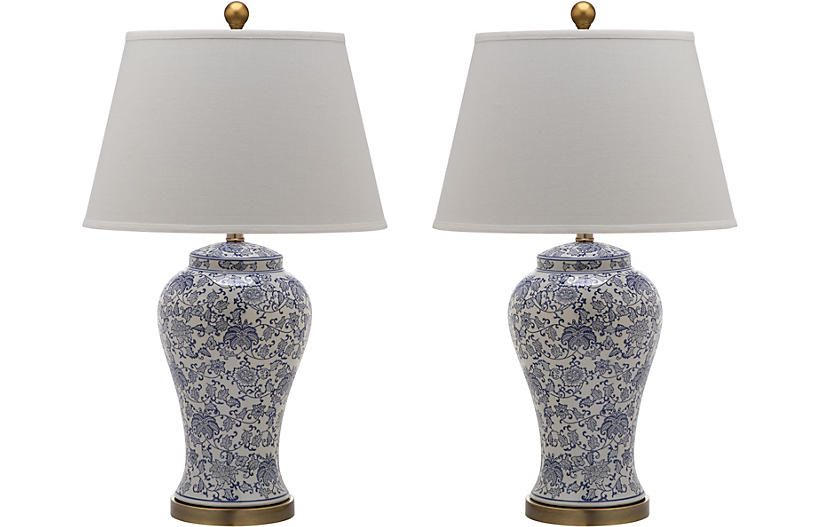 S/2 Spring Blossom Table Lamp, Blue | One Kings Lane