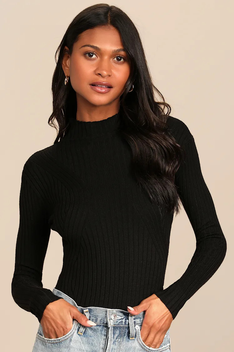 Crawford Black Long Sleeve Mock Neck Bodysuit | Lulus