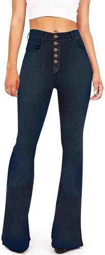 KDF Women's High Waisted Flare Jeans, Black & Blue, Size 6, Ankle Length, Stretchable Denim (Cotton, Polyester, Spandex Blend), High Rise, Hand Wash Only | Amazon (US)