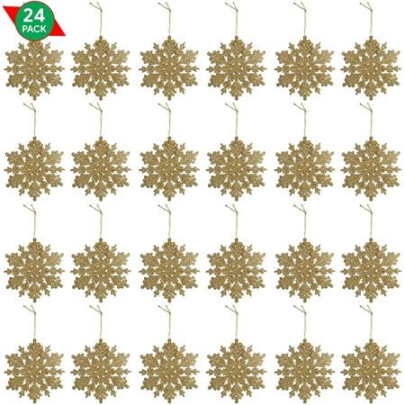 Ornativity Gold Glitter Snowflake Ornaments - Holiday Wedding Plastic Sparkling Hanging Snowflakes – | Walmart (US)
