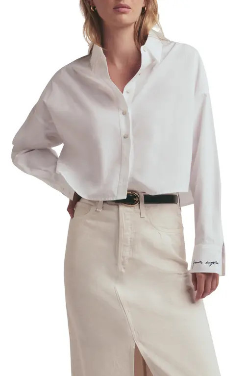 Favorite Daughter The Crop Ex Boyfriend Button-Up Shirt in White at Nordstrom, Size Large | Nordstrom