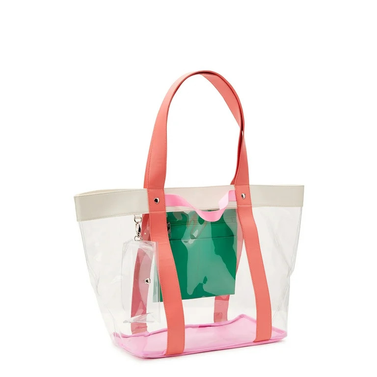 No Boundaries Women's Vinyl Beach Tote with Removable Glasses Case, Multi-Color | Walmart (US)