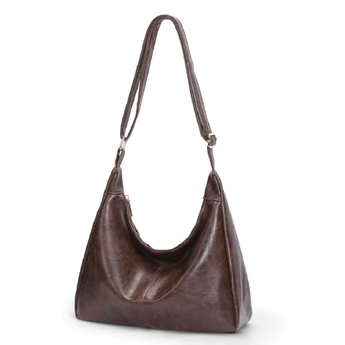 Slouchy Shoulder Bag for Women Leather Brown Purse Brown Crossbody Bags Daily Slouchy Tote Purses for Everyday | Amazon (US)