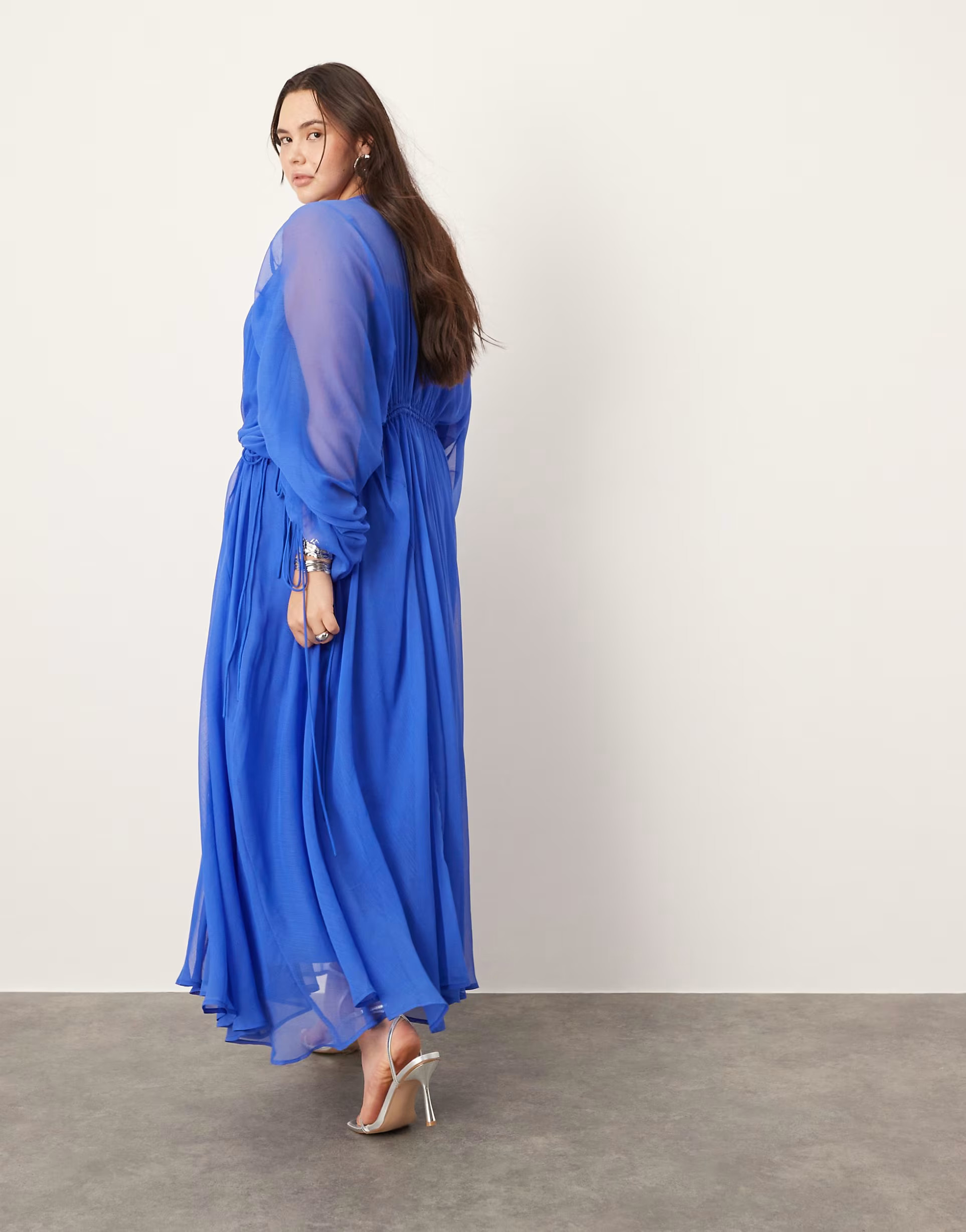 ASOS EDITION Curve extreme chiffon gathered waist maxi dress in cobalt blue | ASOS (Global)