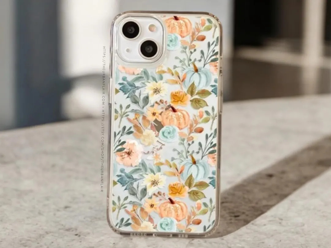 Orange Teal Fall Pumpkins Phone Case for iPhone 17 16e 15 14 13 12 Mini 7 8 SE Clear Magsafe Case... | Etsy (US)