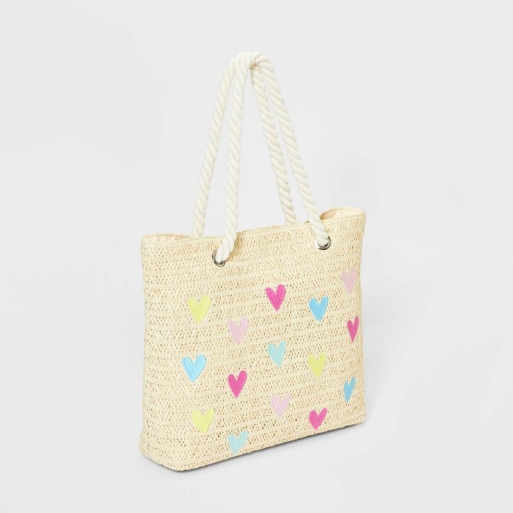 Girls' Heart Embroidered Tote Bag - Cat & Jack™ Off- White | Target
