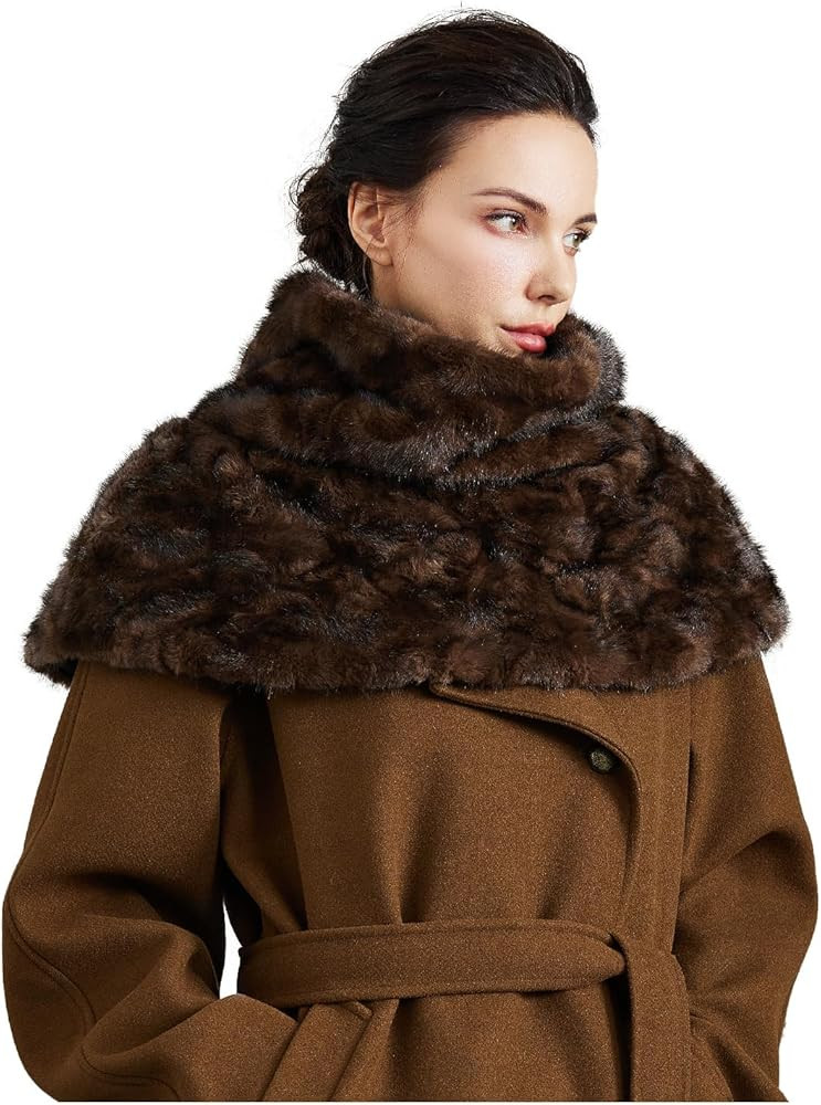 Women Faux Fur Neck Warmer Neck Layering Cape Poncho Vintage Mink Fur Scarf | Amazon (US)