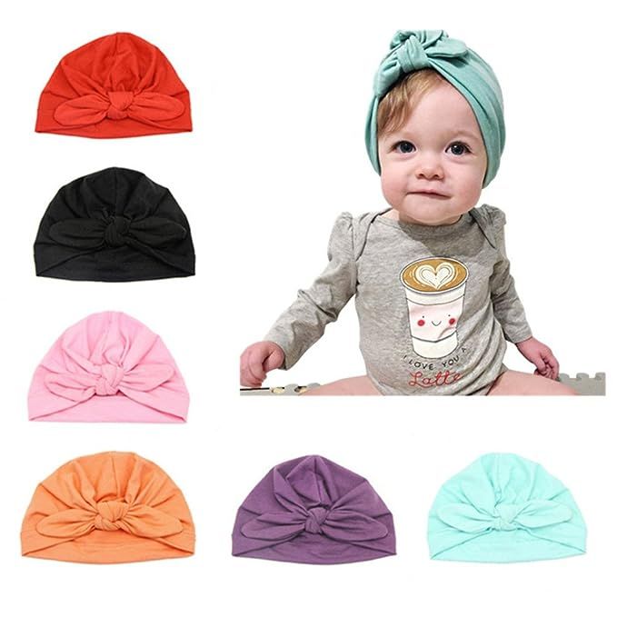 CANSHOW 6 Pcs Baby Hat Girl Newborn Beanie Cute Soft Cotton for Infant Girl Turban 3-9 Months | Amazon (US)