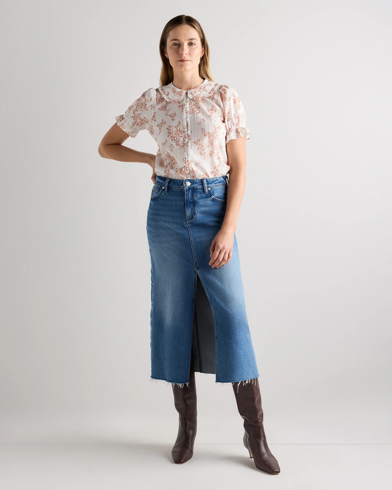 Embroidered Cotton Ruffle Collar Short Sleeve Blouse | Quince