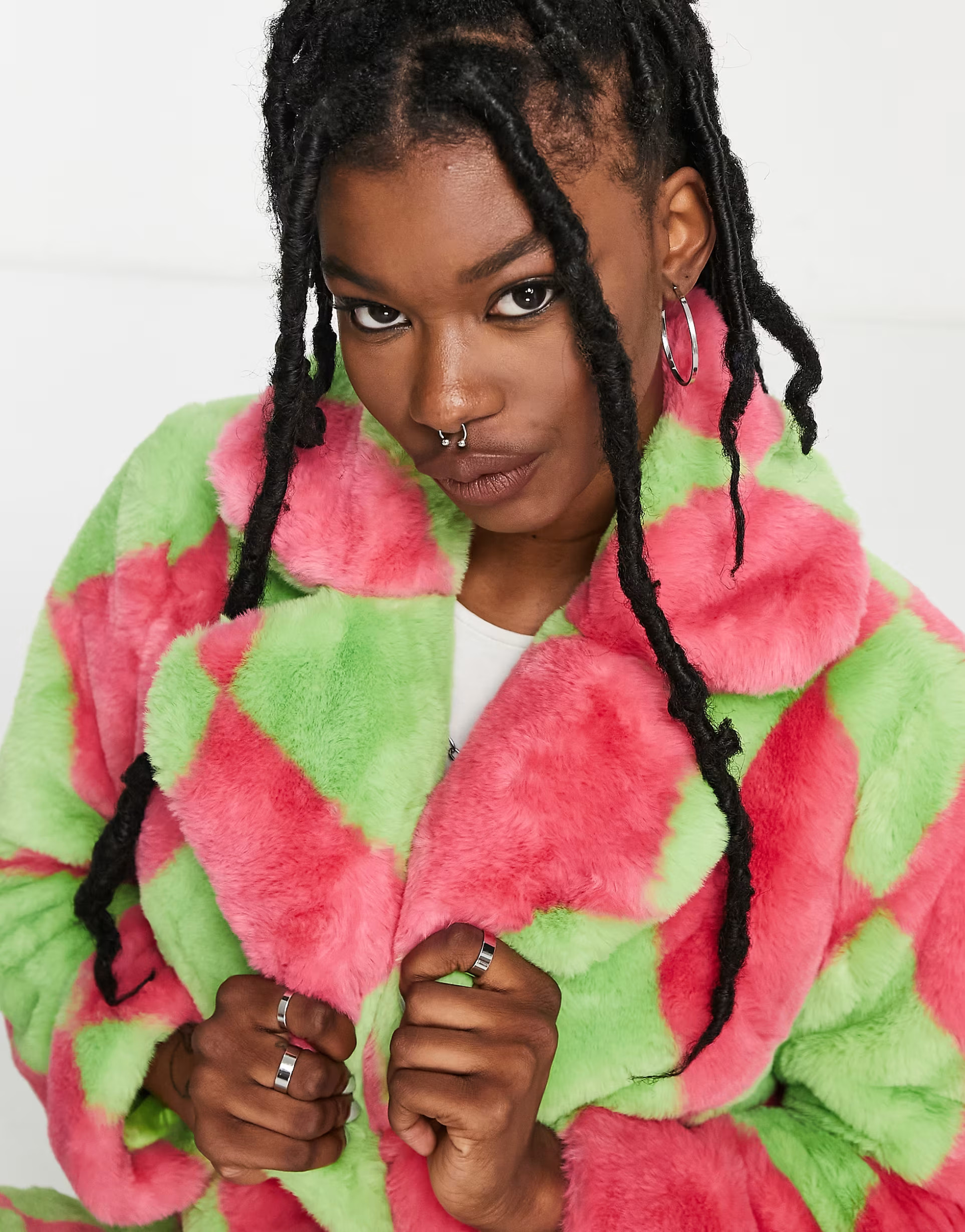 Girlfriend Material Hendrix diamond print faux fur jacket in multi | ASOS (Global)