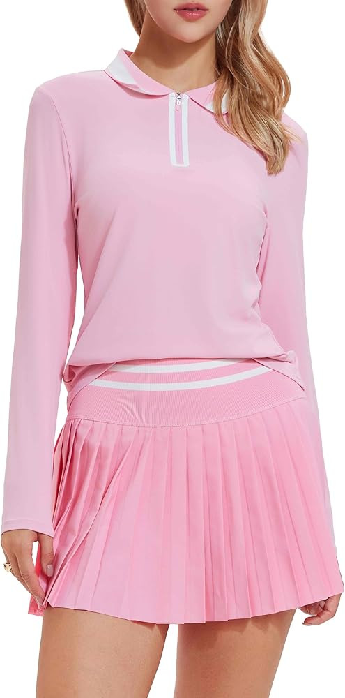 Tennis Skirt Sets for Women Zipper Color Block High Waisted Golf Polo Two Piece Skirt Set Women 2... | Amazon (US)