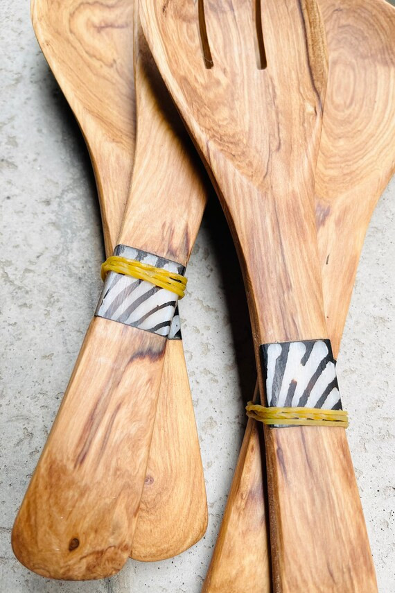 Natural Handmade Kitchen Salad Spoon - Olive Wood Pattern Handle - Valentines Christmas Anniversa... | Etsy (US)