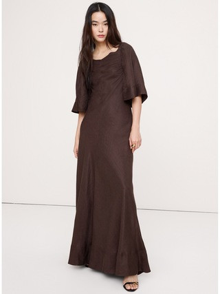 Viscose-Linen Flutter-Sleeve Maxi Dress | Banana Republic (US)