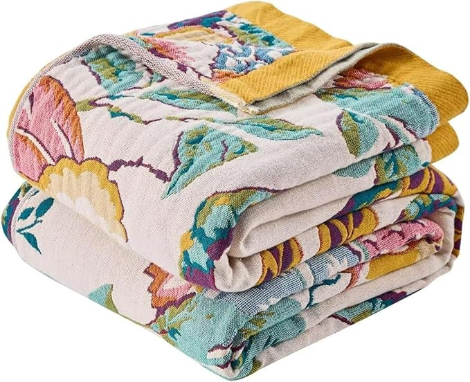 Boho Throw Blanket Farmhouse Decor Throw Blanket Bohemian Blanket for Bed 100% Cotton Muslin Wove... | Amazon (US)