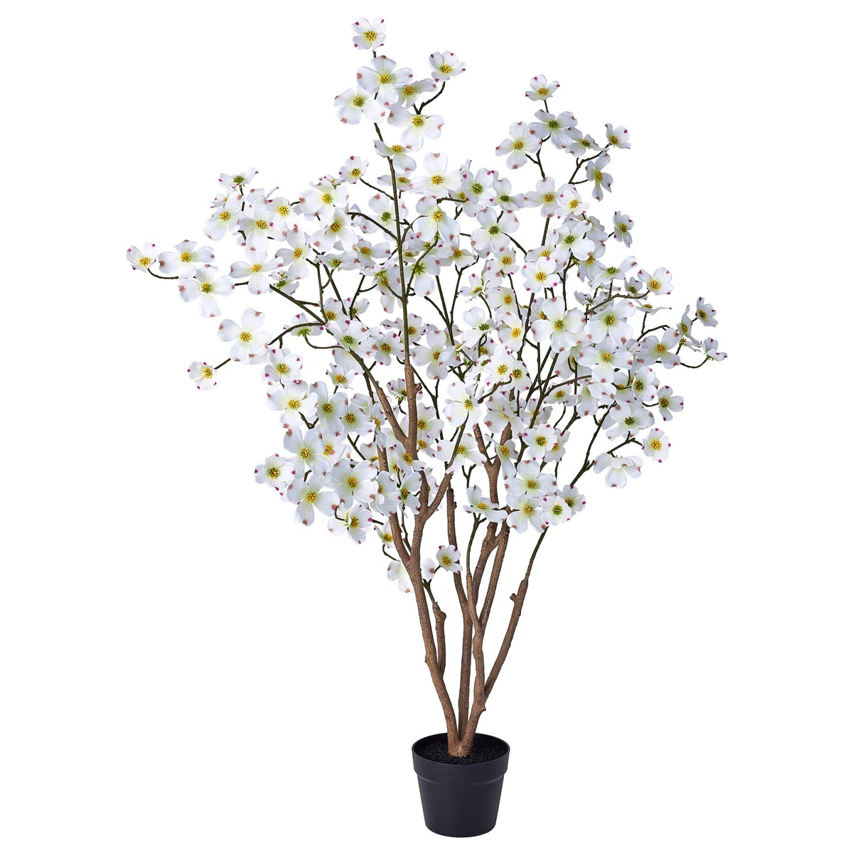 Adcock Lifelike Artificial Potted Dogwood Tree, UV-Resistant Silk Blooming Floral Plant With Heav... | Wayfair North America