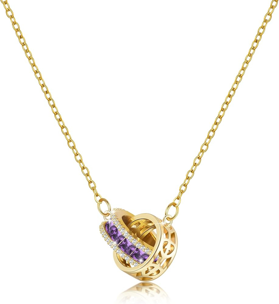 Linawe Moissanite Crystal Imitation Diamond Necklace for Women Trendy, Birthstone Rhinestone Dainty Jewelry, Circle Pendant Stainless Steel Chain Necklaces, Gold, Rose Gold and Silver Tones | Amazon (US)