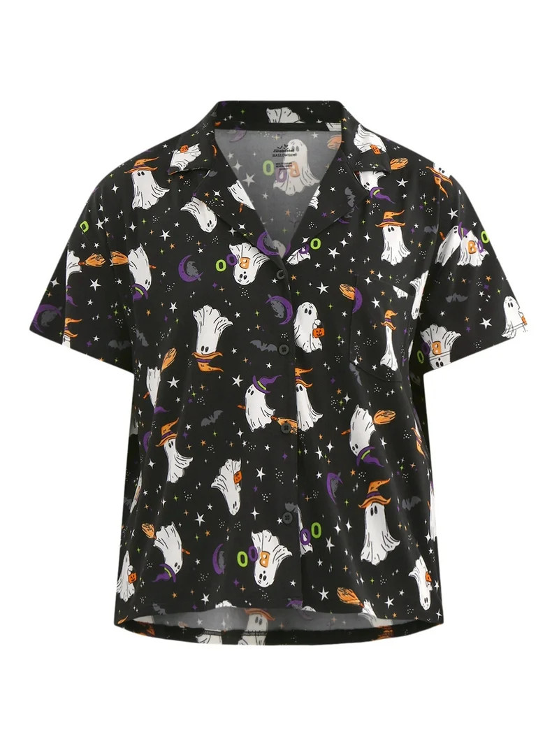 Halloween Women’s Printed Notched Top and Shorts Pajama Set from Way to Celebrate, 2-Piece, Siz... | Walmart (US)