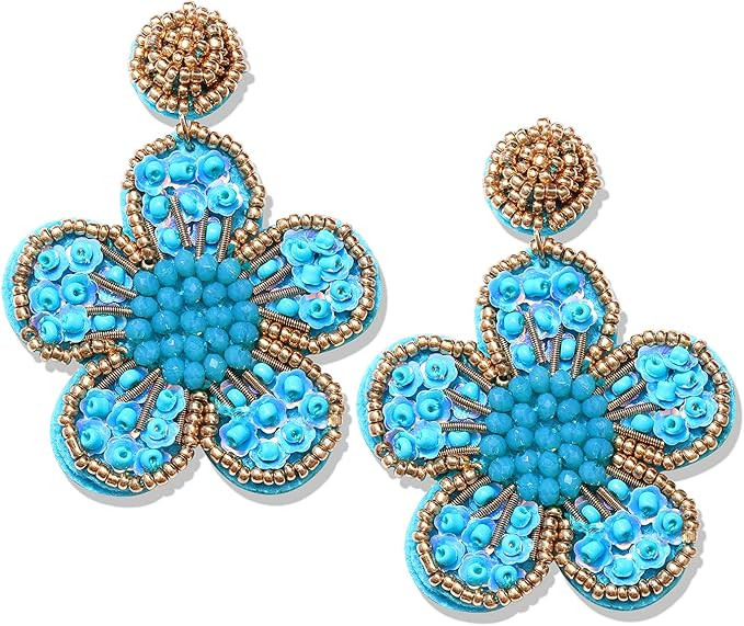 Beaded Drop Earrings Statement Colorful Beaded Flower Earrings Handmade Bohemia Tropical Beadwork... | Amazon (US)