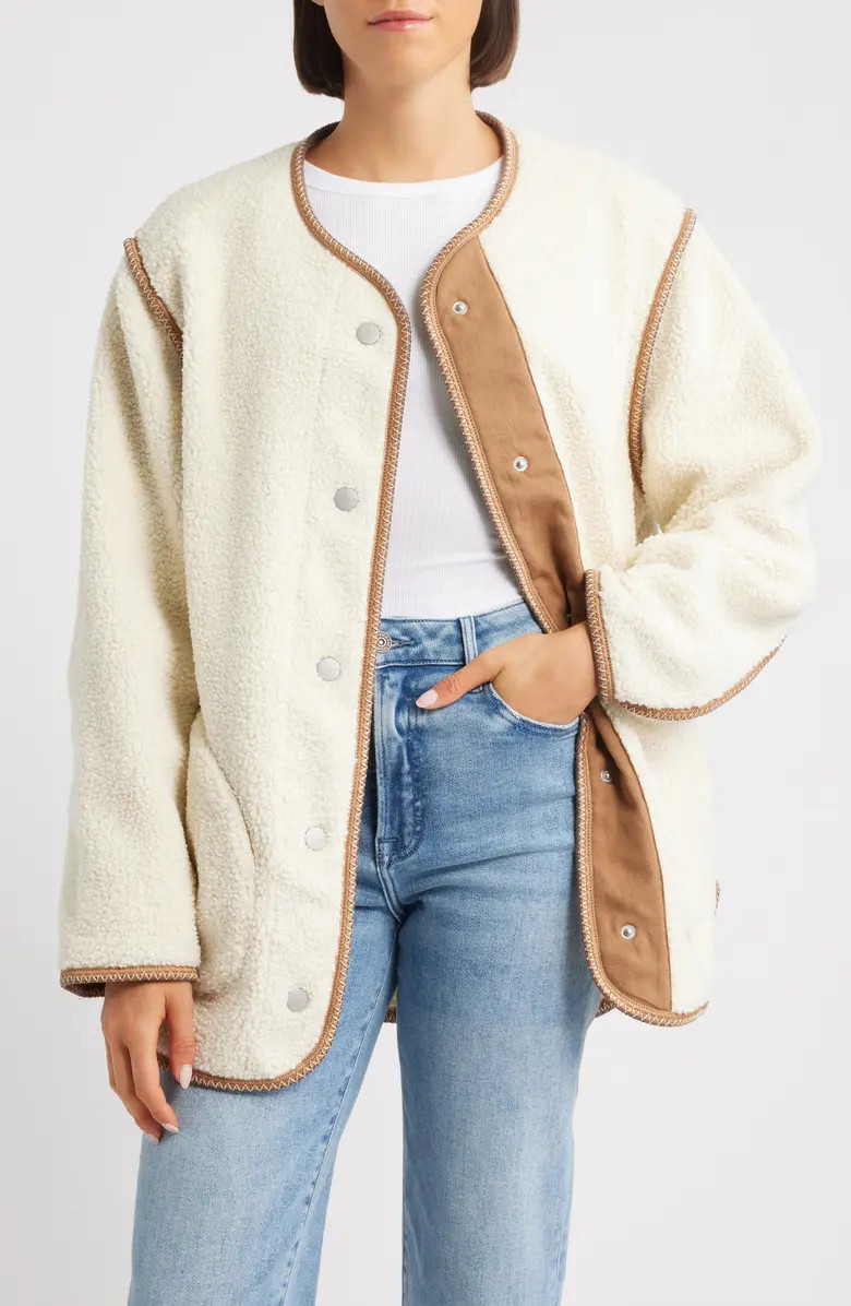 Emmersyn UGGbraid Trim High Pile Fleece Coat | Nordstrom