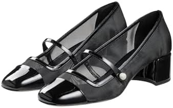 Women’s Block Heels Mary Jane Mesh Pumps Closed Two Tone Pumps for Work Casual Dress Shoes | Amazon (US)
