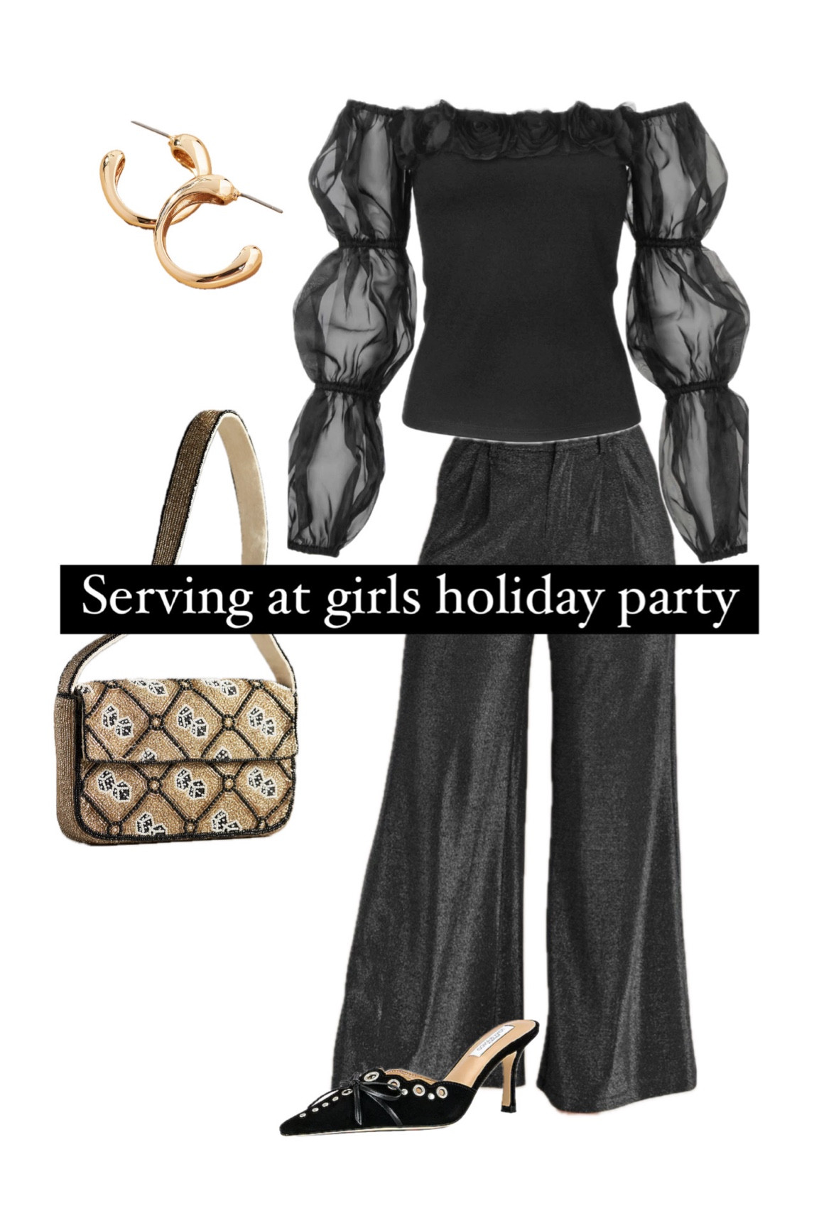 All black outfit but mix it up with textures! A detailed top with tule paired with sparkly pants is so fun for date night during the winter and holidays 

Christmas outfit, holiday outfit, date night outfit, ootd, womens style 

#LTKCyberWeek #LTKFindsUnder100 #LTKHoliday