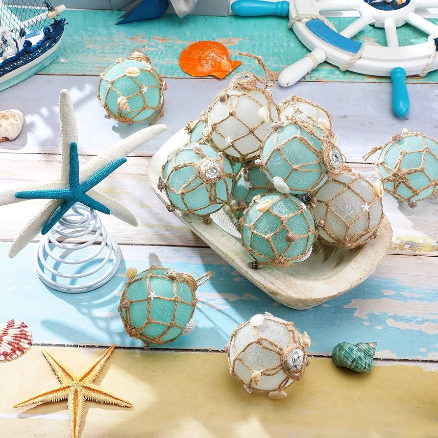 Soulchen Set of 13 Coastal Christmas Tree Decorations Set Coastal Christmas Ball Glass Ornaments ... | Amazon (US)