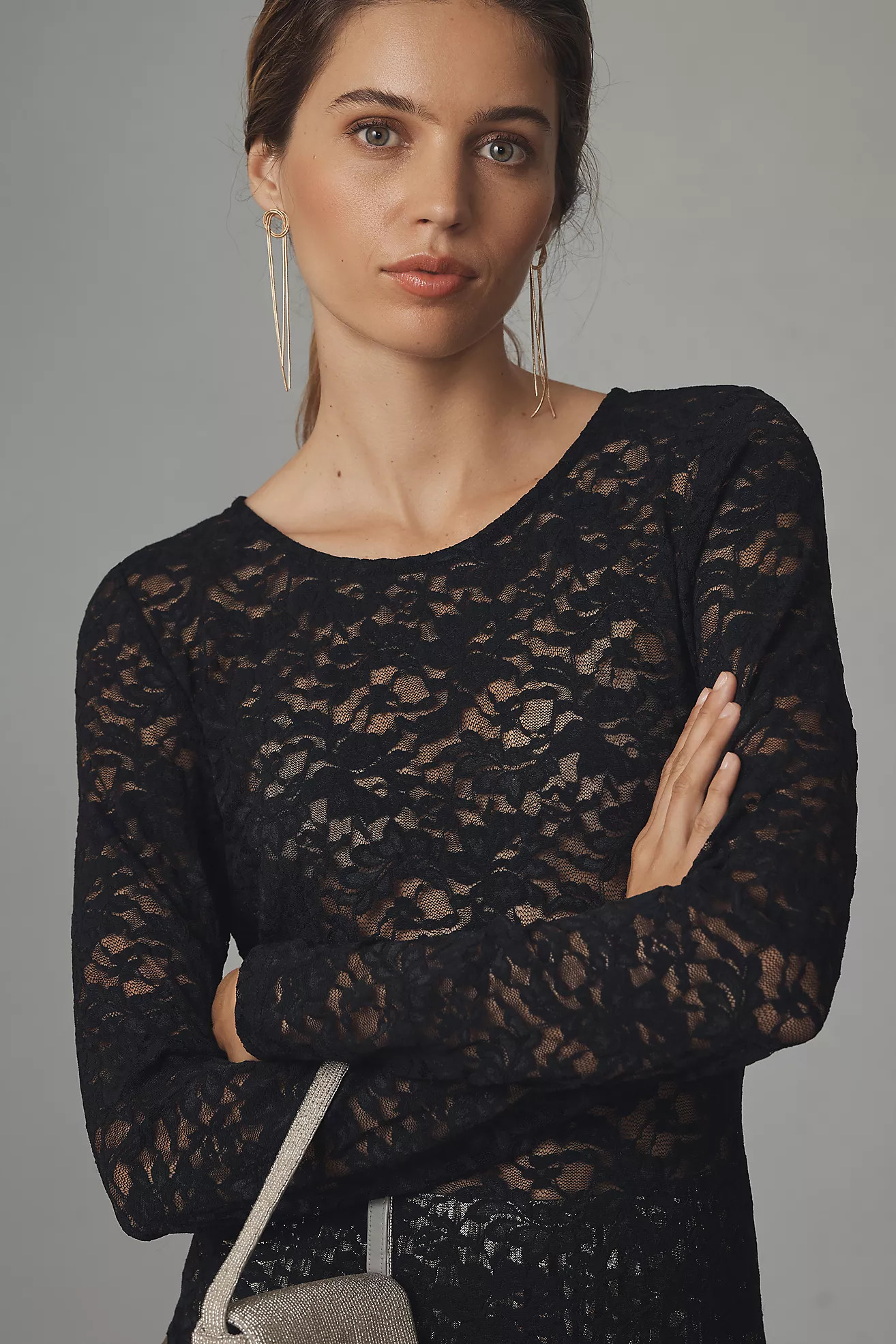 By Anthropologie Long-Sleeve Lace Crew-Neck Top | Anthropologie (US)