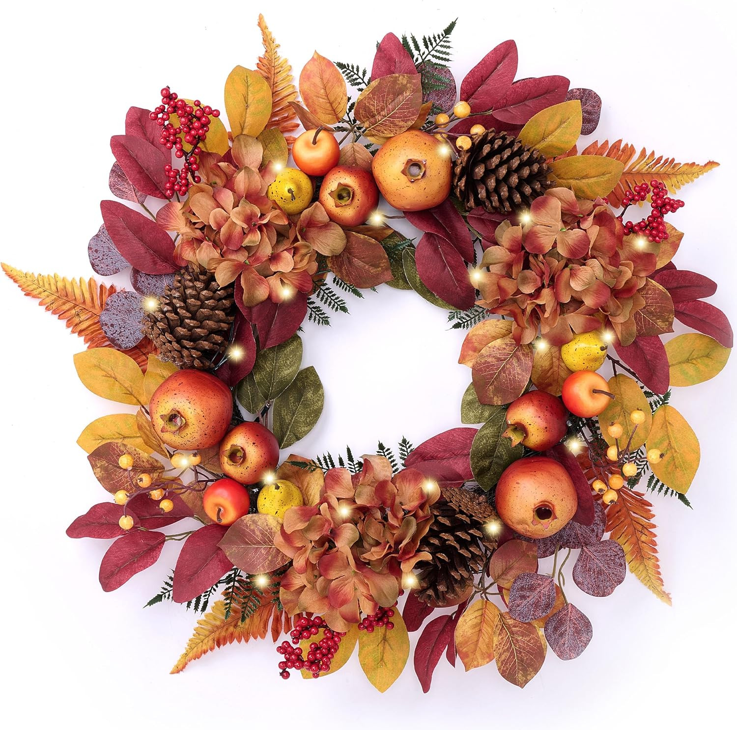 DecorbyHannah Fall Wreaths for Front Door, 24 inch Pre-Lit Autumn Wreath with Golden Boxwood Pine... | Amazon (US)