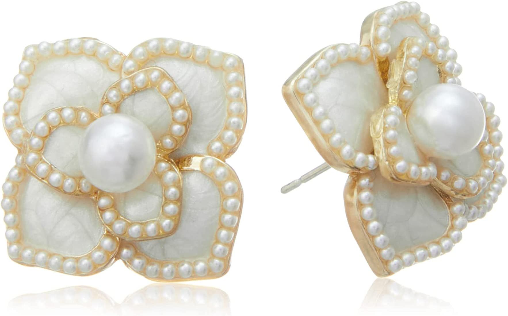 Zovie Pearl Flower Stud Earrings for Women Teen Girls Female Ladies | Amazon (US)