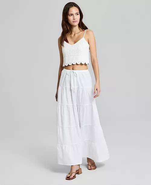 Women's Cotton Tiered Pull-On Maxi Skirt | Macy's