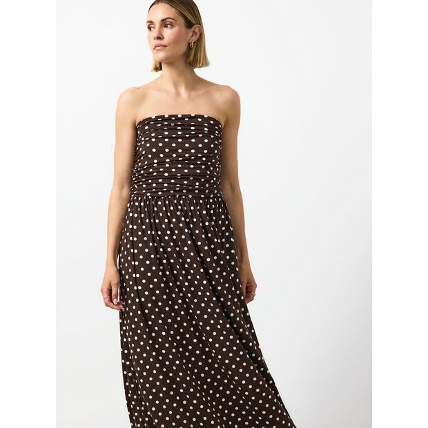 Buy Dark Brown Polka Dot Print Bandeau Maxi Dress 16 | Maxi | Tu | Tu Clothing