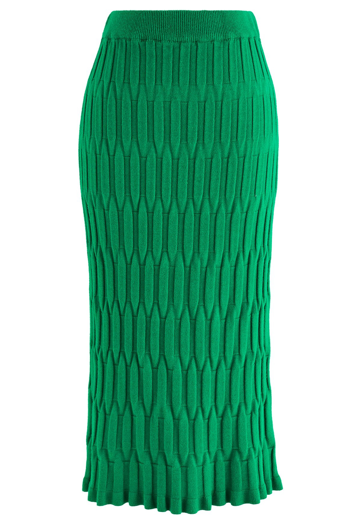 Embossed Texture Knit Pencil Skirt in Green | Chicwish