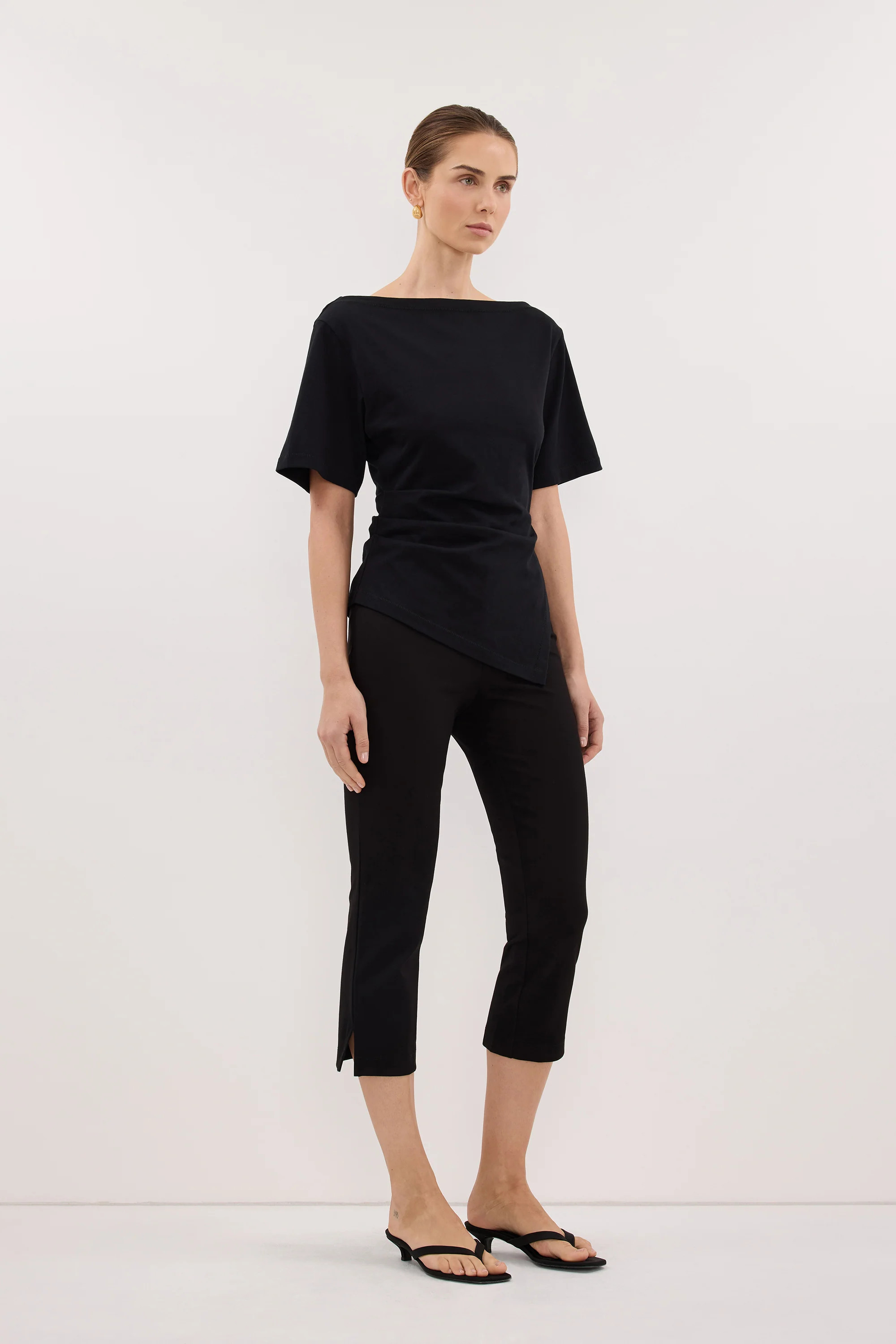 SWANN BLACK COTTON BOAT NECK TEE | DISSH