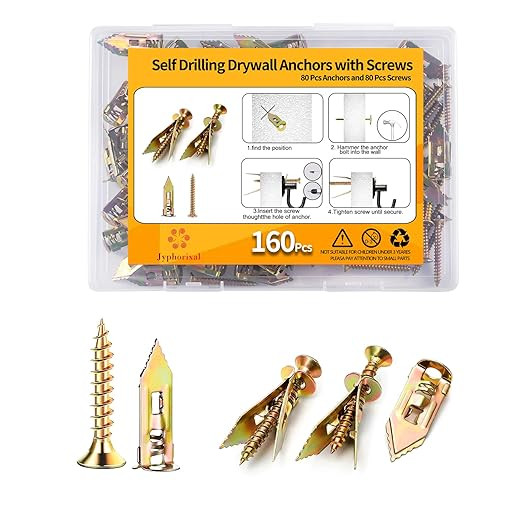 160 PCS Drywall Self Drilling Anchors with Screws Kit,80 PCS Sheetrock Anchors (0.47X1.18inch) an... | Amazon (US)