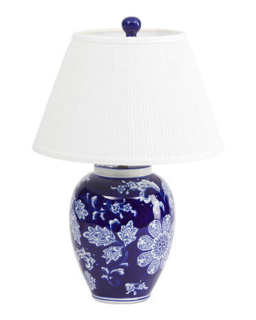 14.5x21 Jacobean Floral Ceramic Lamp With Pleated Linen Shade | TJ Maxx