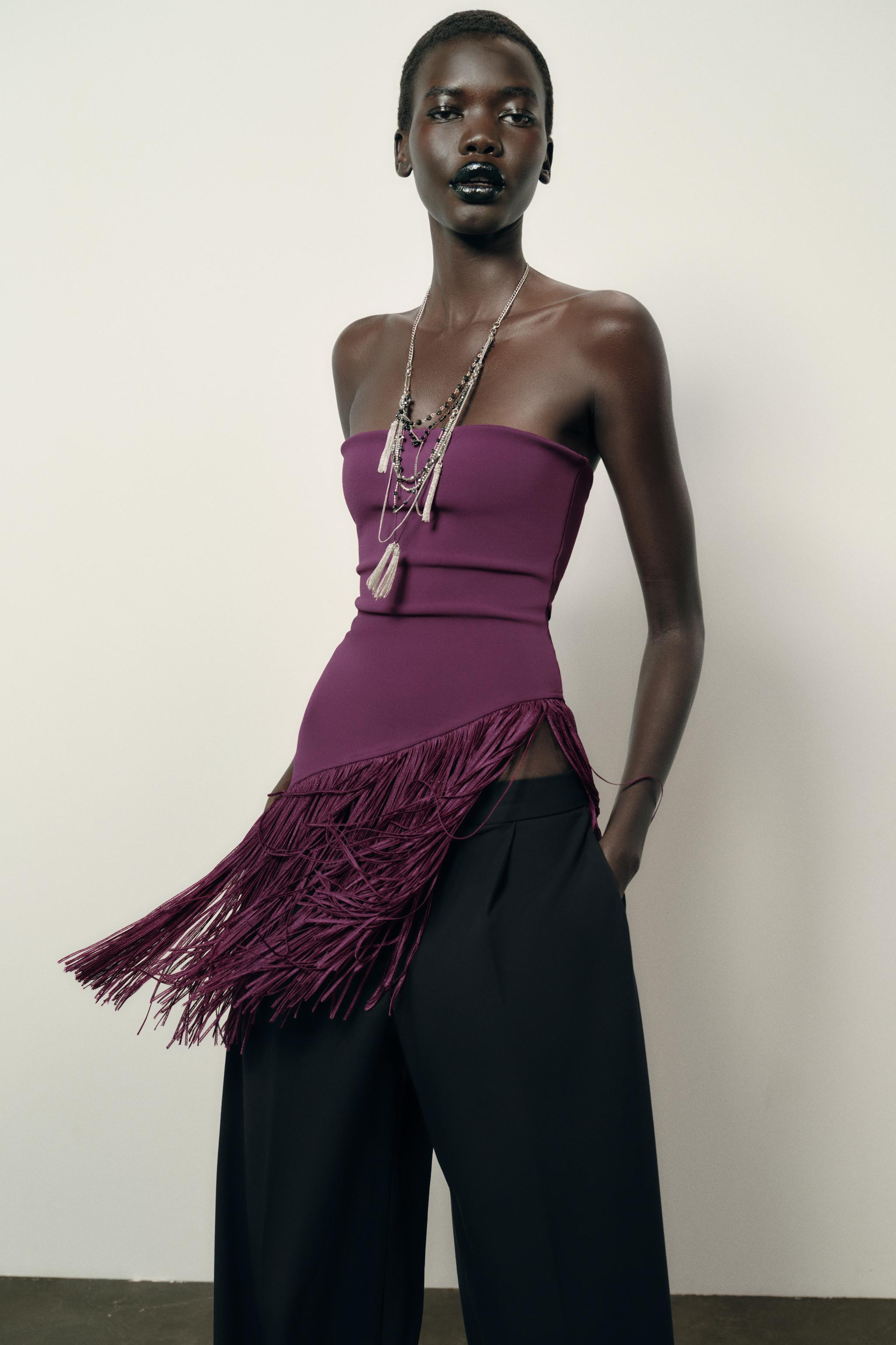 FRINGED STRETCH BANDEAU TOP | Zara US