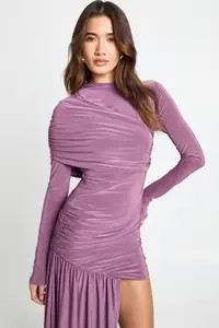 Mulberry High Neck Drape Mini Dress | Boohoo | Boohoo.com (UK & IE)