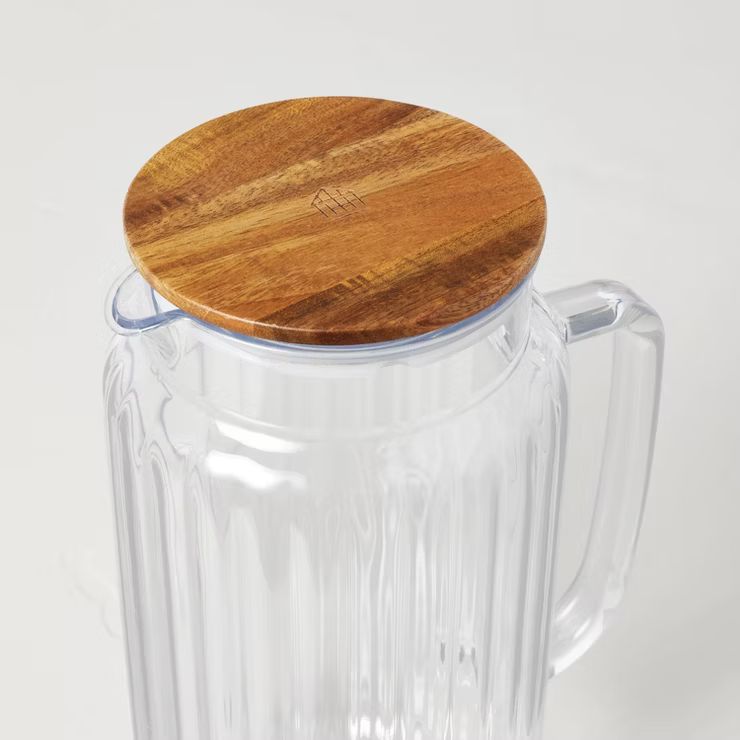 86oz Ribbed Clear Plastic Beverage Pitcher with Wood Lid - Hearth & Hand™ with Magnolia | Target