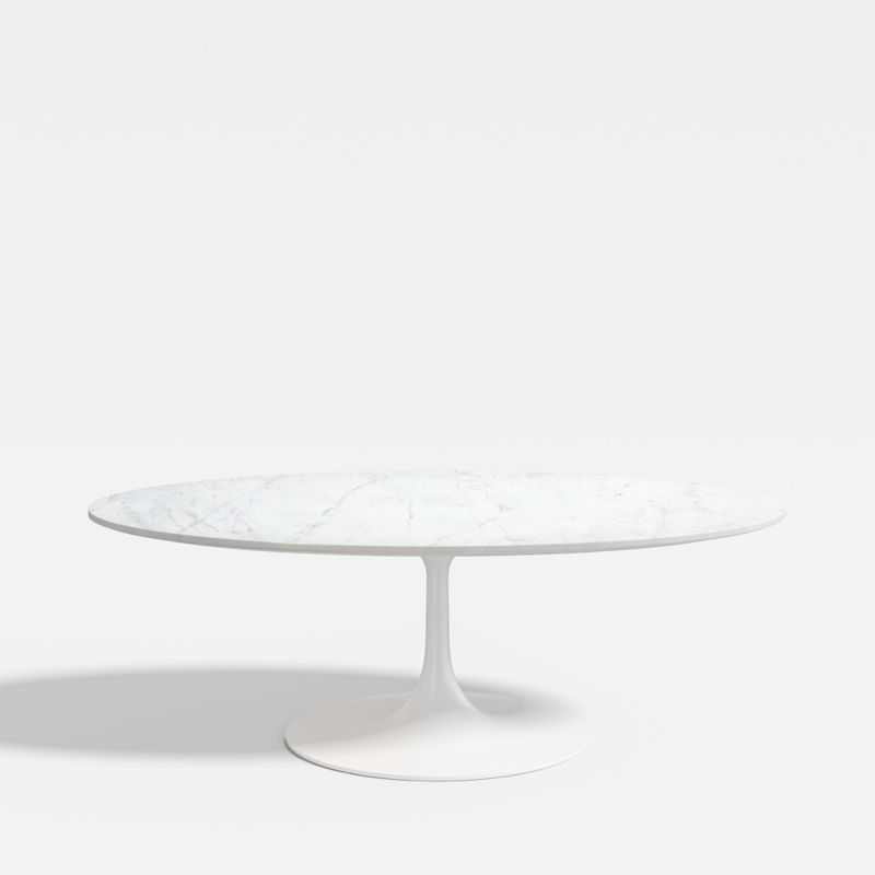 Nero Oval White Marble Top Coffee Table with Matte White Base | Crate & Barrel | Crate & Barrel