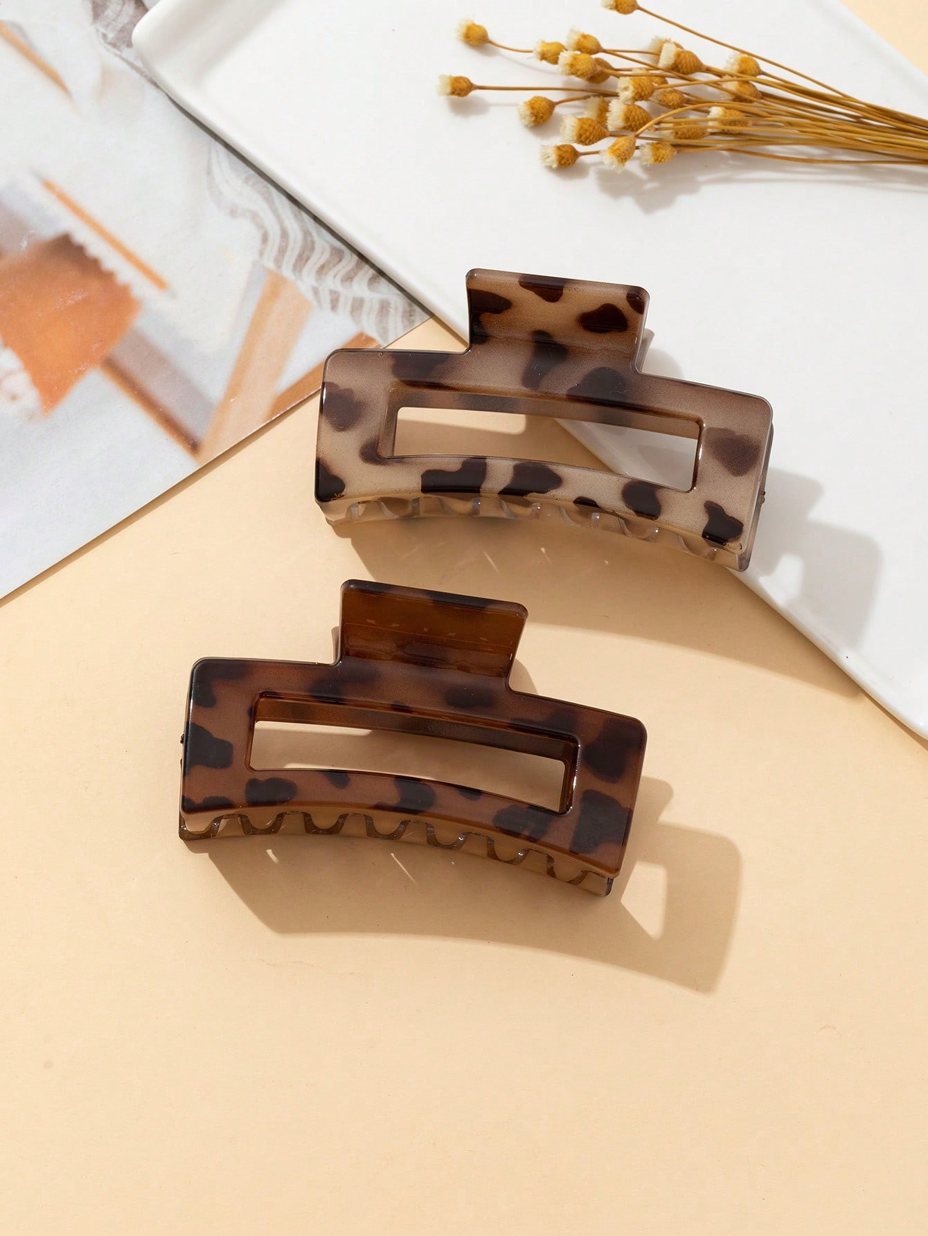 2pcs Leopard Print Square Shape Hair Clip, Hair Claw, Trendy Hair Accessories | SHEIN USA | SHEIN